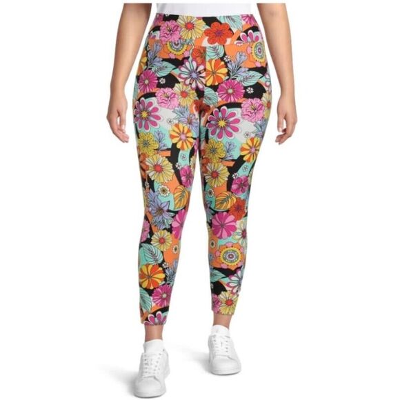No Boundaries  Retro Floral Sueded Ankle Leggings SIZES SM,MED,L,XL,2X,3X - Picture 3 of 5